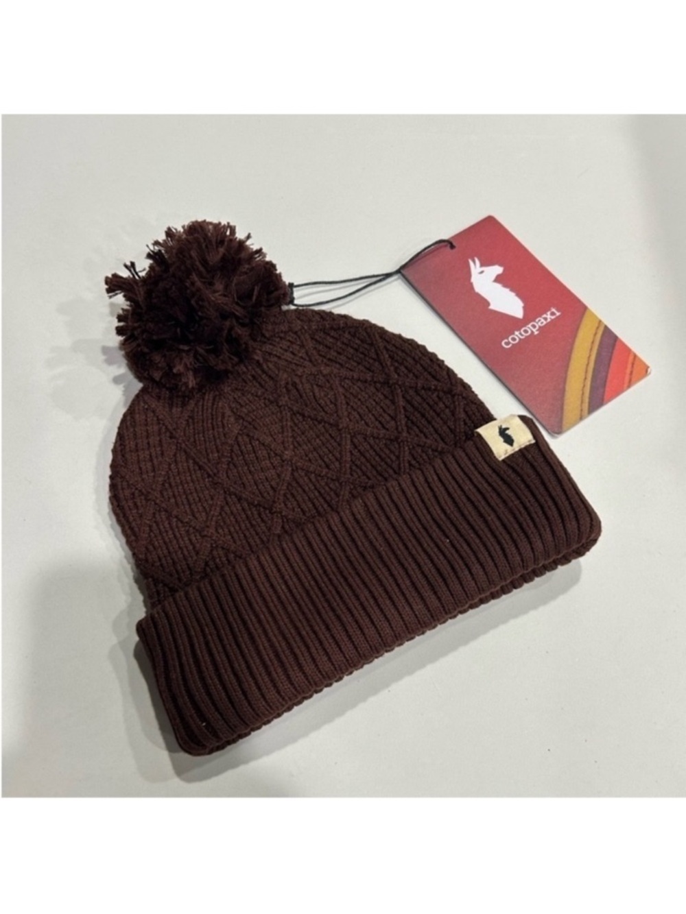 Cotopaxi Tozo Pom Beanie Chestnut Brown Soft Fold-over Cuff Cozy Comfy Hat